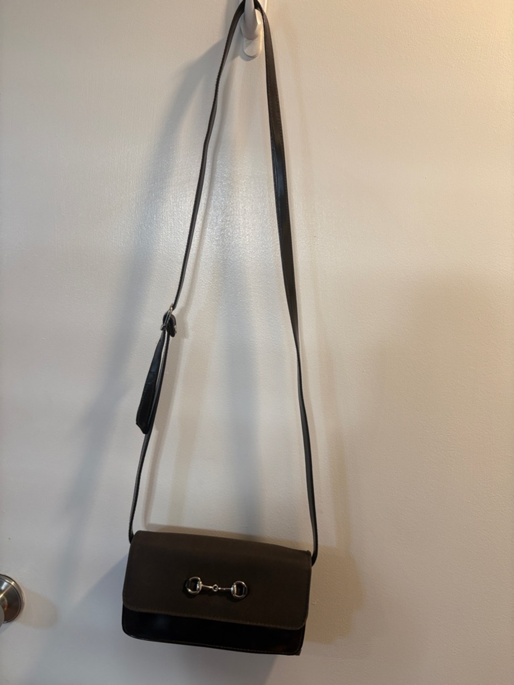 Classic brown Black Leather Crossbody Bag with Silver polished Hardware-